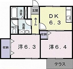 JR予讃線 端岡駅 徒歩10分の賃貸アパート 1階2DKの間取り
