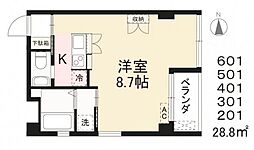 高松琴平電気鉄道琴平線 瓦町駅 徒歩4分の賃貸マンション 5階ワンルームの間取り