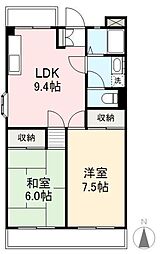 JR高徳線 昭和町駅 徒歩22分の賃貸マンション 3階2LDKの間取り
