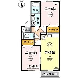 高松琴平電気鉄道長尾線 林道駅 徒歩18分の賃貸アパート 1階2DKの間取り