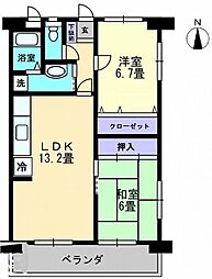 JR高徳線 屋島駅 徒歩4分の賃貸マンション 3階2LDKの間取り