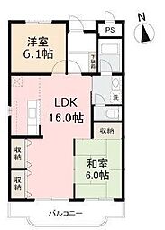 JR高徳線 木太町駅 徒歩10分の賃貸マンション 2階2LDKの間取り