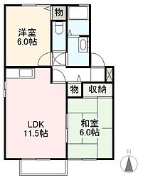 高松琴平電気鉄道琴平線 三条駅 徒歩13分の賃貸アパート 1階2LDKの間取り