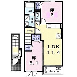 高松琴平電気鉄道長尾線 池戸駅 徒歩32分の賃貸アパート 2階2LDKの間取り