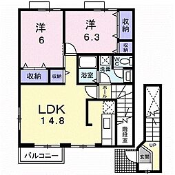 JR高徳線 屋島駅 徒歩14分の賃貸アパート 2階2LDKの間取り