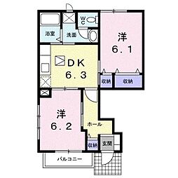 JR予讃線 香西駅 徒歩12分の賃貸アパート 1階1LDKの間取り