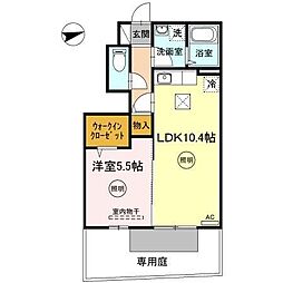 香川県高松市田村町221-1の賃貸アパート 1階1LDKの間取り