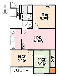 JR高徳線 栗林公園北口駅 徒歩11分の賃貸マンション 2階3LDKの間取り