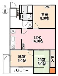 JR高徳線 栗林公園北口駅 徒歩11分の賃貸マンション 3階2SLDKの間取り