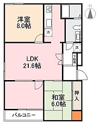 JR高徳線 栗林公園北口駅 徒歩11分の賃貸マンション 3階2LDKの間取り