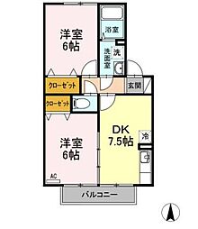 高松琴平電気鉄道琴平線 三条駅 徒歩15分の賃貸アパート 2階2DKの間取り