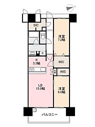 JR高徳線 栗林公園北口駅 徒歩10分の賃貸マンション 3階2LDKの間取り