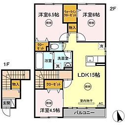高松琴平電気鉄道長尾線 元山駅 徒歩30分の賃貸アパート 2階3LDKの間取り