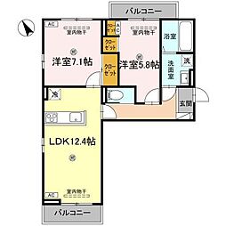 JR高徳線 昭和町駅 徒歩9分の賃貸アパート 3階2LDKの間取り