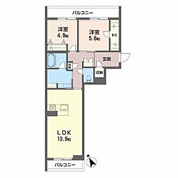 高松琴平電気鉄道志度線 松島二丁目駅 徒歩8分の賃貸マンション 3階2LDKの間取り