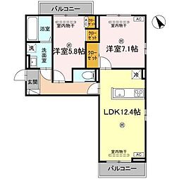 JR高徳線 昭和町駅 徒歩9分の賃貸アパート 2階2LDKの間取り