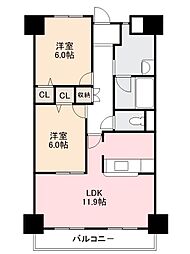 JR予讃線 端岡駅 徒歩6分の賃貸マンション 4階2LDKの間取り