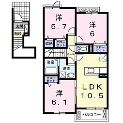 高松琴平電気鉄道長尾線 元山駅 徒歩12分の賃貸アパート 2階3LDKの間取り
