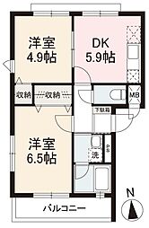 高松琴平電気鉄道長尾線 学園通り駅 徒歩15分の賃貸マンション 3階2DKの間取り