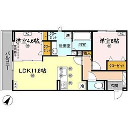JR高徳線 栗林公園北口駅 徒歩14分の賃貸アパート 2階2LDKの間取り