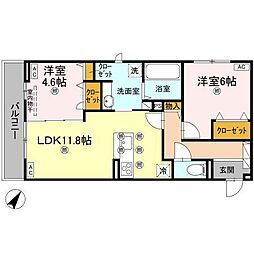 JR高徳線 栗林公園北口駅 徒歩14分の賃貸アパート 3階2LDKの間取り