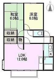 JR予讃線 端岡駅 徒歩7分の賃貸アパート 2階2LDKの間取り