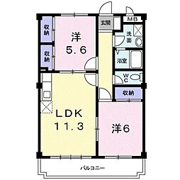 高松琴平電気鉄道長尾線 花園駅 徒歩16分の賃貸マンション 2階2LDKの間取り