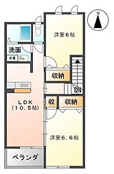 高松琴平電気鉄道長尾線 西前田駅 徒歩14分の賃貸アパート 2階2LDKの間取り