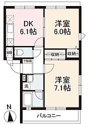高松琴平電気鉄道長尾線 学園通り駅 徒歩14分の賃貸マンション 3階2DKの間取り