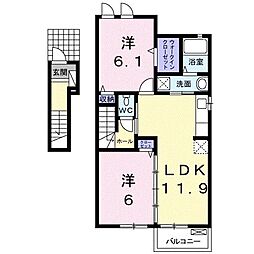 JR高徳線 屋島駅 徒歩23分の賃貸アパート 2階2LDKの間取り