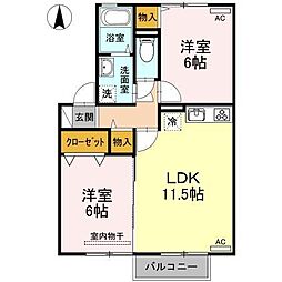 高松琴平電気鉄道琴平線 三条駅 徒歩15分の賃貸アパート 2階2LDKの間取り