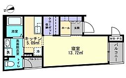 高松琴平電気鉄道琴平線 瓦町駅 徒歩7分の賃貸マンション 3階1Kの間取り