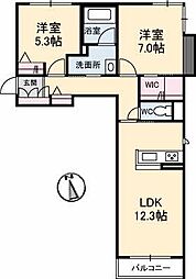 高松琴平電気鉄道長尾線 林道駅 徒歩19分の賃貸アパート 2階2LDKの間取り