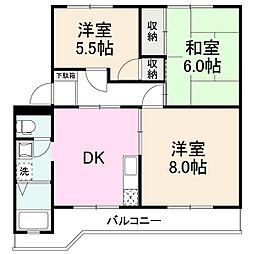 JR高徳線 木太町駅 徒歩11分の賃貸マンション 2階3DKの間取り