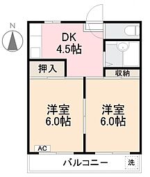 JR高徳線 昭和町駅 徒歩16分の賃貸マンション 4階2DKの間取り