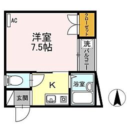 ハンナハイツ 1Kの間取図画像