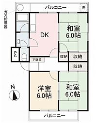 高松琴平電気鉄道長尾線 林道駅 徒歩7分の賃貸マンション 2階3DKの間取り