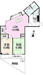 高松琴平電気鉄道志度線 松島二丁目駅 徒歩9分の賃貸マンション 1階2LDKの間取り