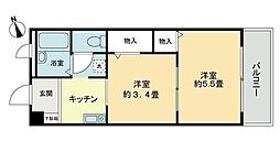 JR予讃線 香西駅 徒歩2分の賃貸アパート 3階2Kの間取り