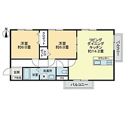 JR高徳線 屋島駅 徒歩10分の賃貸アパート 2階2LDKの間取り