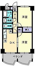 高松琴平電気鉄道長尾線 花園駅 徒歩7分の賃貸マンション 3階2DKの間取り