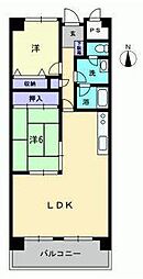 JR予讃線 香西駅 徒歩6分の賃貸マンション 2階2LDKの間取り