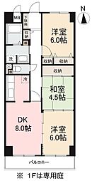 JR高徳線 屋島駅 徒歩6分の賃貸マンション 1階3DKの間取り