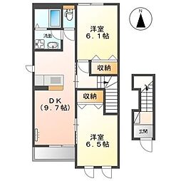 JR高徳線 木太町駅 徒歩5分の賃貸アパート 2階2DKの間取り