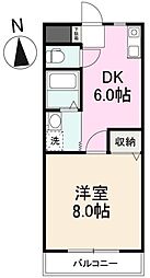 ガーデンハイツ三名弐番館 1DKの間取図画像