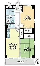 フィネス紅陽 2DKの間取図画像