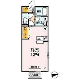 パラディー森塚 2階ワンルームの間取り