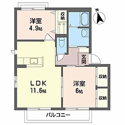 YMハイツC 2LDKの間取図画像
