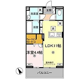 Ｊ．リヴェール高松西宝町　Ｂ棟 1階1LDKの間取り