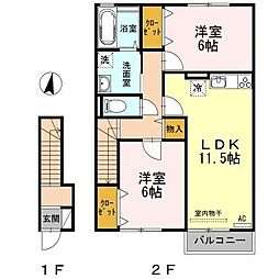 ロイヤルパークス林町　Ａ棟 2階2LDKの間取り